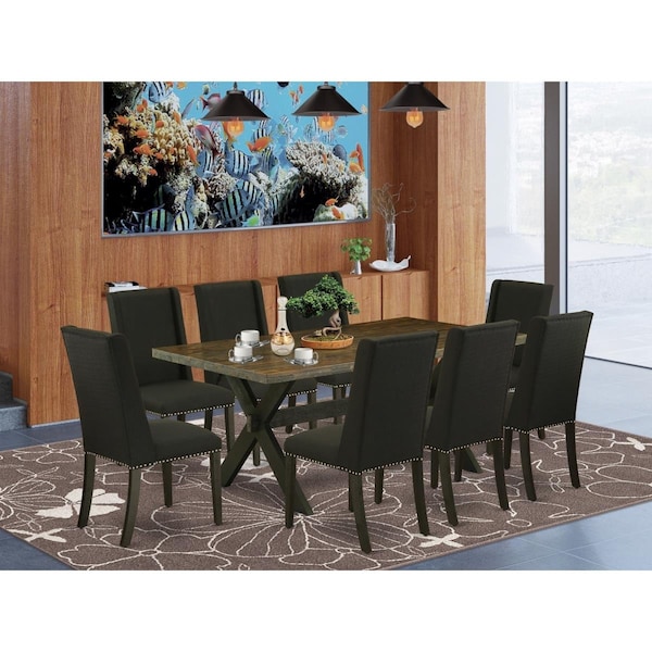 East West Furniture 9 Piece X-Style Dining Table Set - Black - X677FL624-9