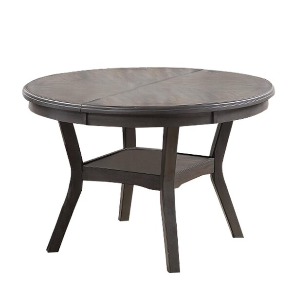 Benjara Round Top Wooden Dining Table with Boomerang Legs, Dark Gray - BM228571