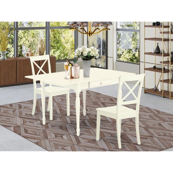East West Furniture 3 Piece Monza Dining Room Table Set - Linen White - MZBO3-LWH-W