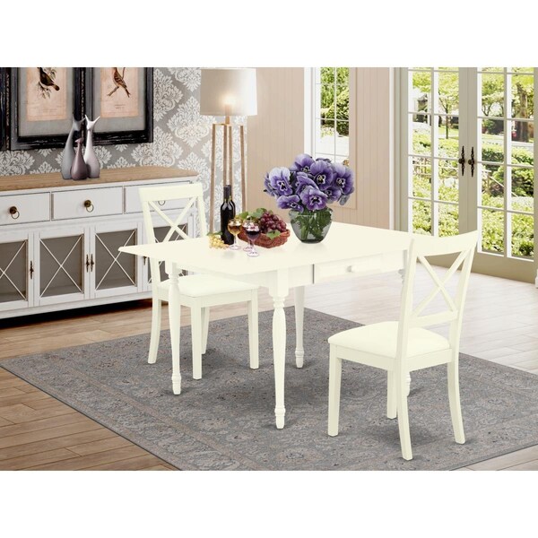 East West Furniture 3 Piece Monza Dining Table Set - Linen White - MZBO3-LWH-LC