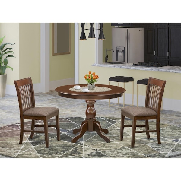 East West Furniture 3 Piece Hartland Kitchen Dining Table Set - Mahogany - HBNF3-MAH-C
