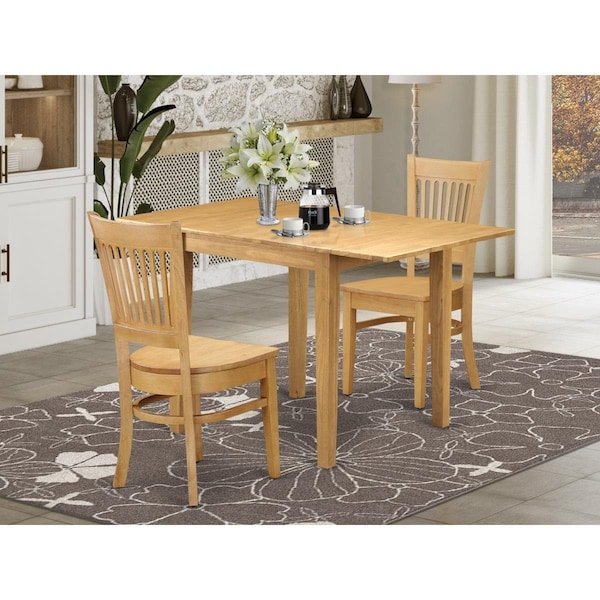 East West Furniture 3 Piece Norden Dinette Set - Oak - NDVA3-OAK-W