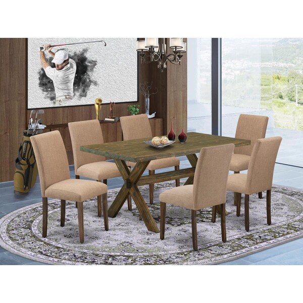 East West Furniture 7 Piece X-Style Dining Table Set - Distressed Jacobean - X776AB747-7