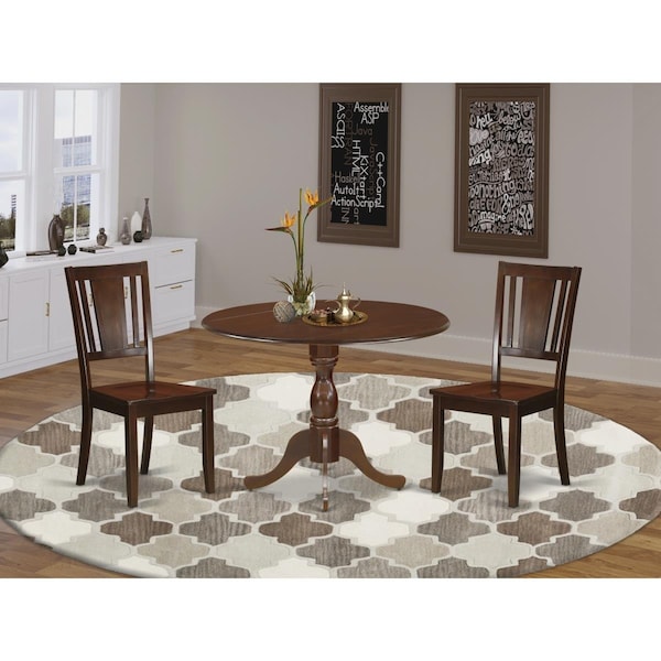 East West Furniture 3 Piece Dublin Wood Dining Table Set - Mahogany - DMDU3-MAH-W