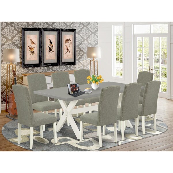 East West Furniture 9 Piece X-Style Modern Dining Room Set - Linen White - X097EN206-9