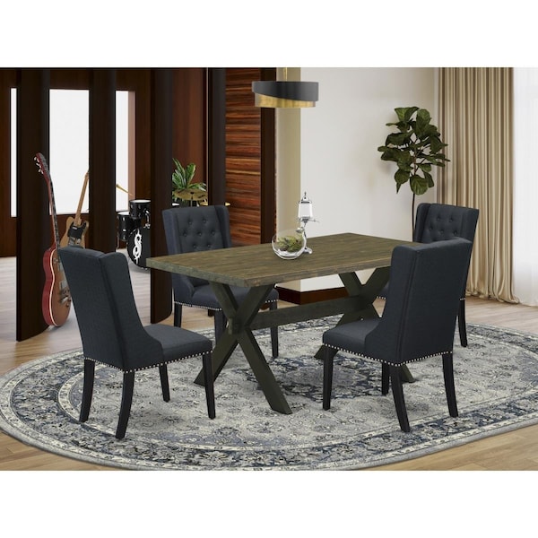 East West Furniture 5 Piece X-Style Dining Room Table Set - Wire Brush Black - X676FO624-5