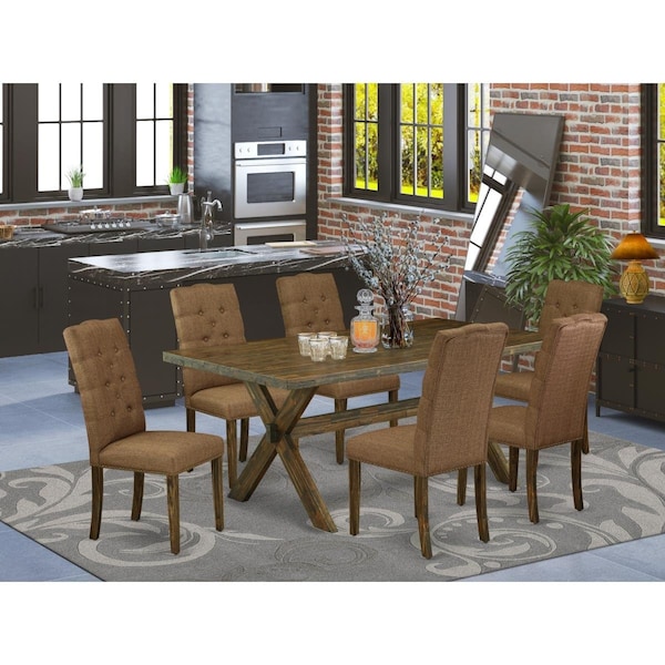 East West Furniture 7 Piece X-Style Dinette Set - Brown Smoke - X777EL718-7