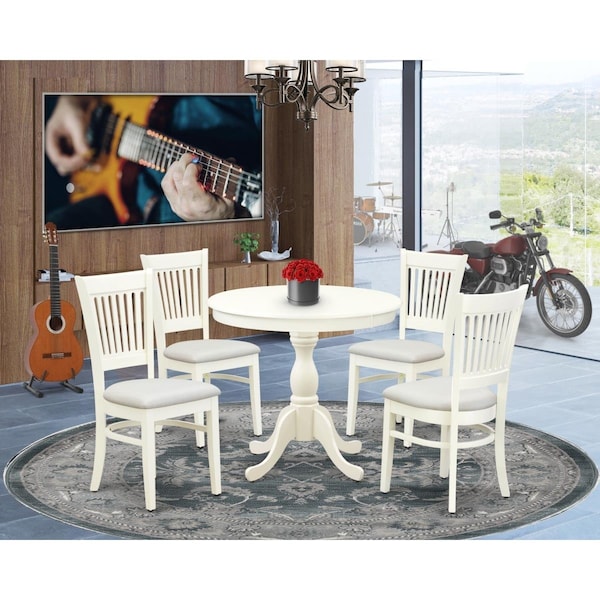 East West Furniture 5 Piece Antique Dinette Room Set - Linen White - AMVA5-LWH-C