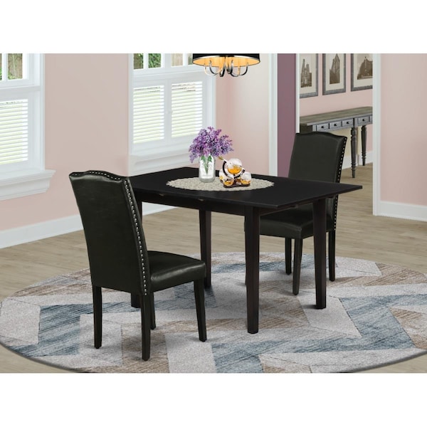 East West Furniture 3 Piece Norfolk Wooden Dining Table Set - Black - NOEN3-BLK-69