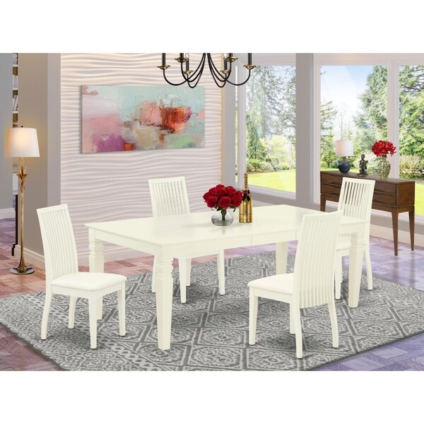 East West Furniture 5 Piece Logan Dining Set - Linen White - LGIP5-LWH-C