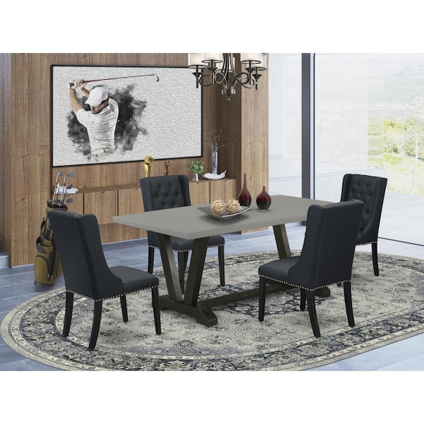 East West Furniture 5 Piece V-Style Dining Set - Wire Brush Black - V697FO624-5