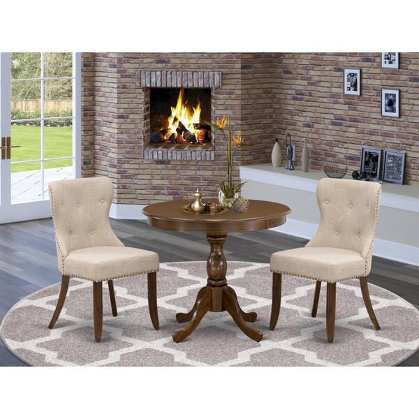 East West Furniture 3 Piece Antique Dining Room Table Set - Acacia Walnut - AMSI3-AWA-04