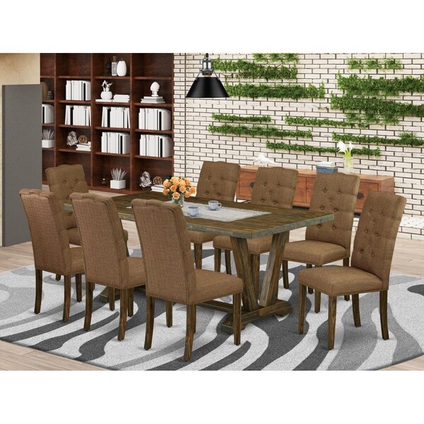 East West Furniture 9 Piece V-Style Dinette Set - Brown Smoke - V777EL718-9