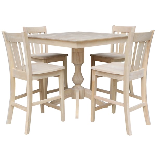 International Concepts 36 in. x 36 in. Square Top Pedestal Table  With 4 Counter Height Stools Set of 5 - K-3636TP-11B-S102-4