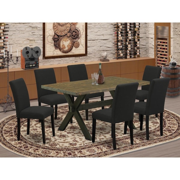 East West Furniture 7 Piece X-Style Kitchen Dining Table Set - Black - X676AB624-7