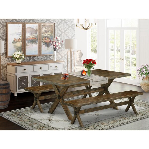 East West Furniture 3 Piece X-Style Dining Room Set - Distressed Jacobean - X2-777