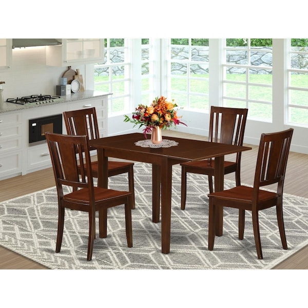 East West Furniture 5 Piece Norden Dining Table Set - Mahogany - NDDU5-MAH-W
