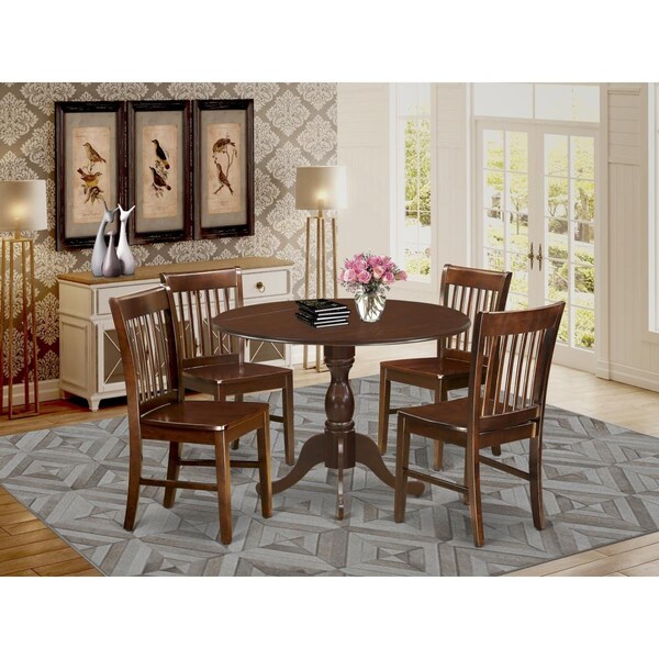 East West Furniture 5 Piece Dublin Dining Room Table Set - Mahogany - DMNF5-MAH-W