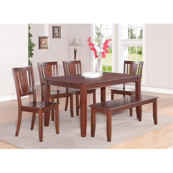 Latestluxury DU7-MAH-W 7 PC Dudley 36 in. x 60 in. Table and 6 Wood Seat Chairs in Mahogany Finish - LA1674689