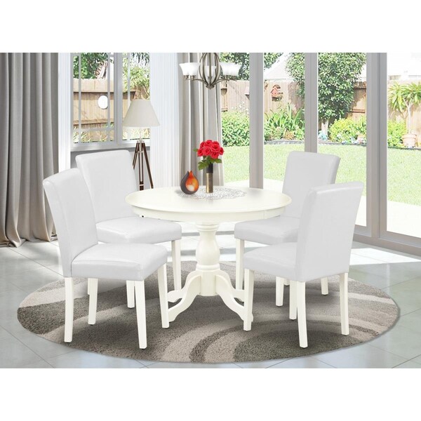East West Furniture 5 Piece Hartland Dining Table Set - Linen White - HBAB5-LWH-64