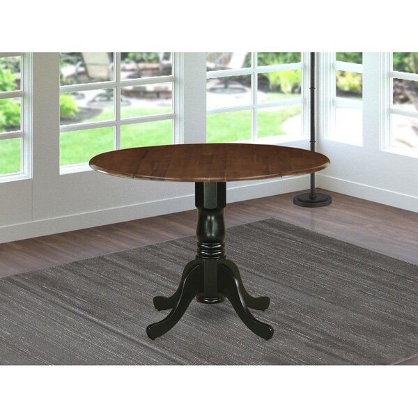 East West Furniture East West Furniture DMT-WBK-TP 42 in. Dublin Round Rubber Wood Walnut Dining Table with Two 9 in. Drop Leaves & Wirebrushed Black Pedestal - DMT-WBK-TP