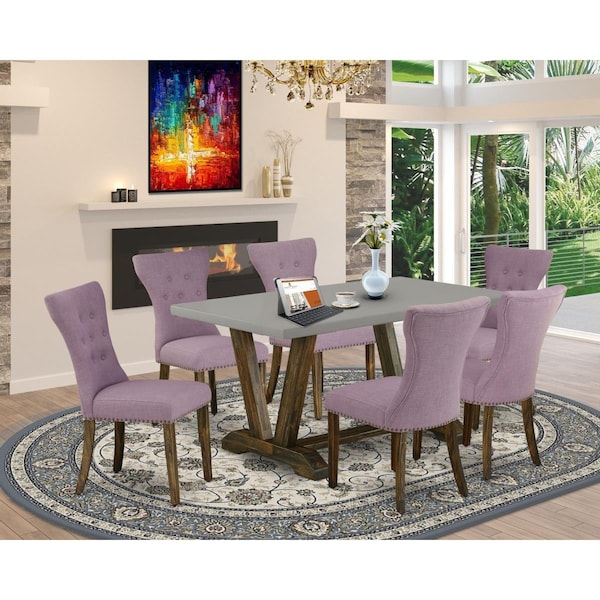 East West Furniture 7 Piece V-Style Modern Dining Table Set - Dahlia - V796GA740-7