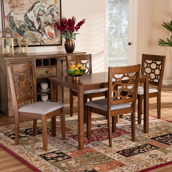 Baxton Studio Henry Grey Upholstered and Walnut Wood 5-Piece Dining Set - 171-10951-8959