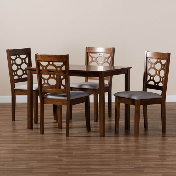 Baxton Studio Henry Grey Upholstered and Walnut Wood 5-Piece Dining Set - 171-10951-8959
