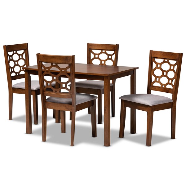 Baxton Studio Henry Grey Upholstered and Walnut Wood 5-Piece Dining Set - 171-10951-8959