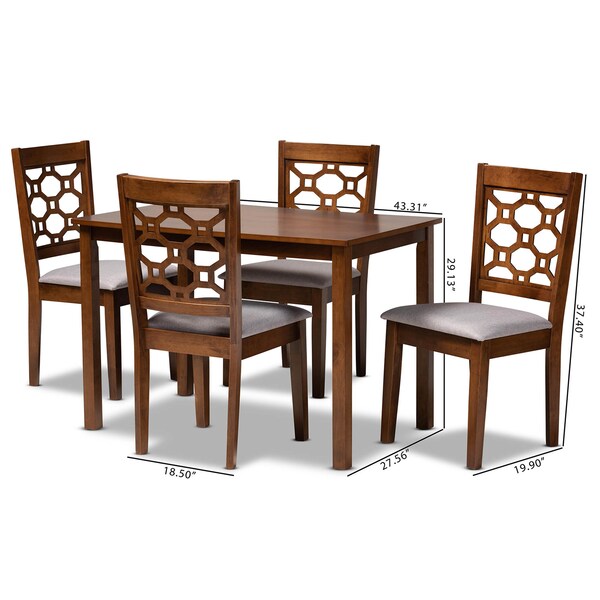 Baxton Studio Henry Grey Upholstered and Walnut Wood 5-Piece Dining Set - 171-10951-8959