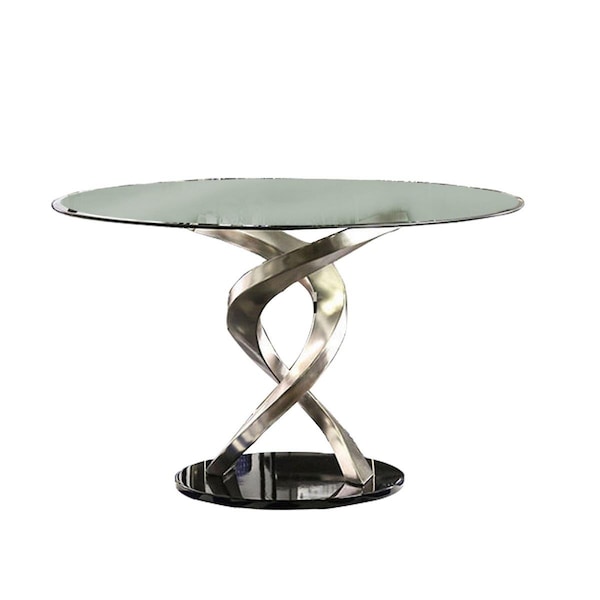 Deluxdesigns Benzara  Contemporary Round Dining Table with Swirl Metal Base  Black and Silver - 30 x 48 x  103.4 - DE2530807