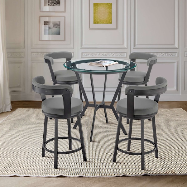 Armen Living Naomi and Bryant 5-Piece Counter Height Dining Set in Black Metal and Gray Faux Leather - SETNMBYGRBL5