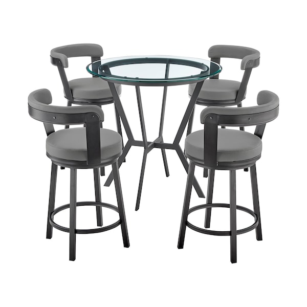 Armen Living Naomi and Bryant 5-Piece Counter Height Dining Set in Black Metal and Gray Faux Leather - SETNMBYGRBL5