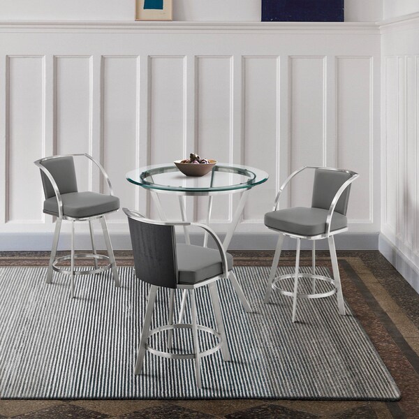 Armen Living Naomi and Livingston 4-Piece Counter Height Dining Set in Brushed Stainless Steel - SETNMLVGRBS4