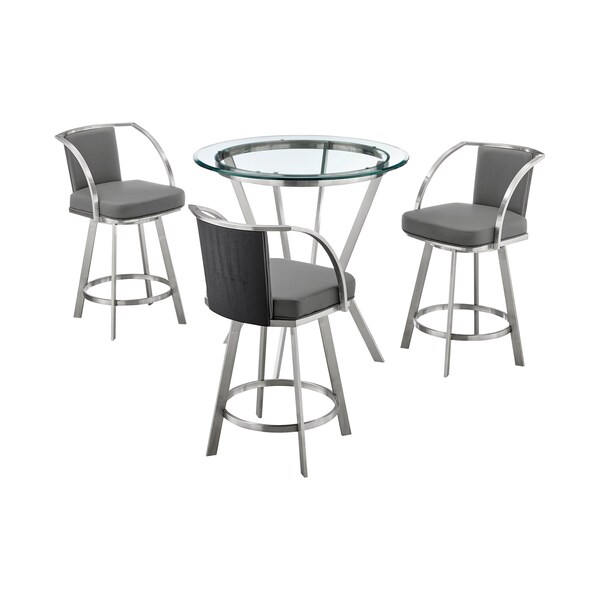 Armen Living Naomi and Livingston 4-Piece Counter Height Dining Set in Brushed Stainless Steel - SETNMLVGRBS4