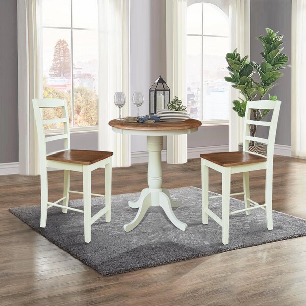 Whitewood Industries Rectangular Fixed Top Table W/ 2 Stools, 30 in W, 35.1 in L, 30 in H, Parawood, Hickory/Shell - K79-30RT-6B-S402-2