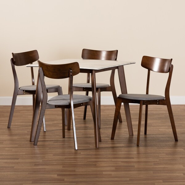 Baxton Studio Reba Mid-Century Light Grey Fabric and Walnut Brown Finished Wood 5-PC Dining Set - 180-10814-11082-ZORO