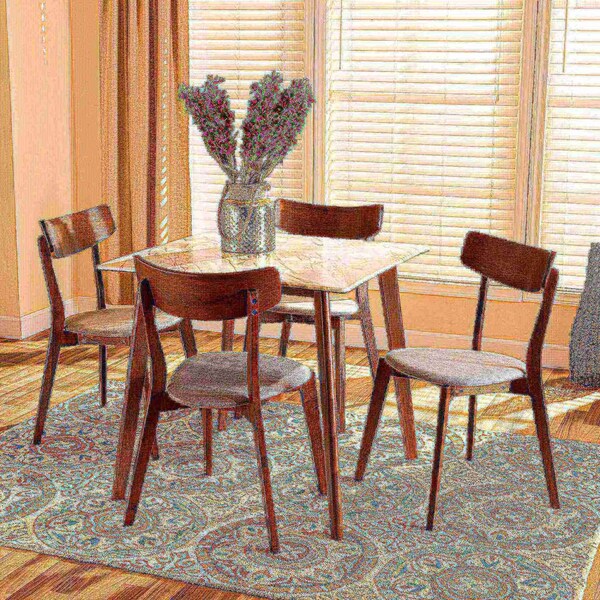 Baxton Studio Reba Mid-Century Light Grey Fabric and Walnut Brown Finished Wood 5-PC Dining Set - 180-10814-11082-ZORO