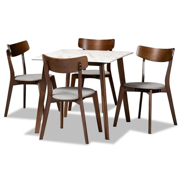 Baxton Studio Reba Mid-Century Light Grey Fabric and Walnut Brown Finished Wood 5-PC Dining Set - 180-10814-11082-ZORO