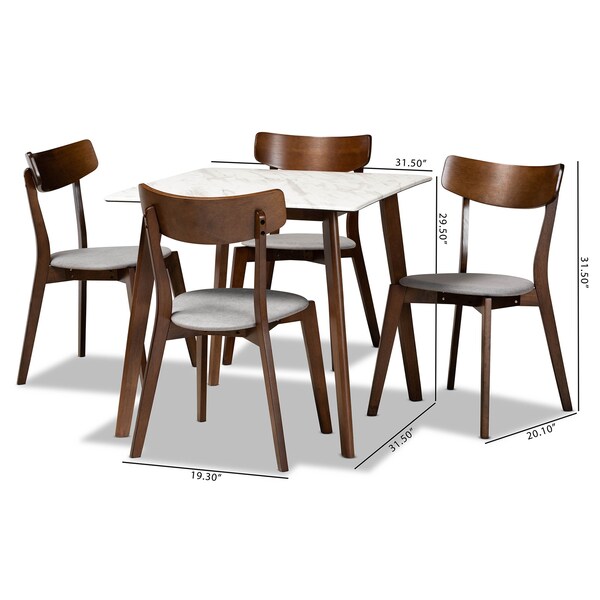 Baxton Studio Reba Mid-Century Light Grey Fabric and Walnut Brown Finished Wood 5-PC Dining Set - 180-10814-11082-ZORO