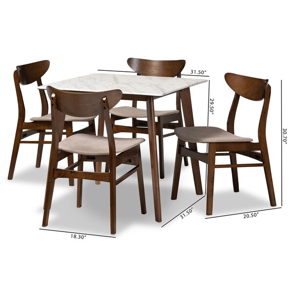 Baxton Studio Paras Mid-Century Transitional Light Beige Fabric and Walnut Brown Finished Wood 5-PC Dining Set - 178-10809-11082-ZORO