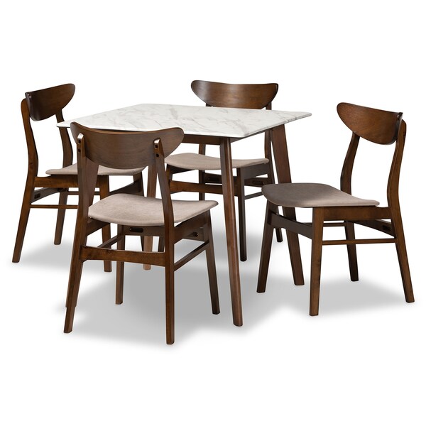 Baxton Studio Paras Mid-Century Transitional Light Beige Fabric and Walnut Brown Finished Wood 5-PC Dining Set - 178-10809-11082-ZORO