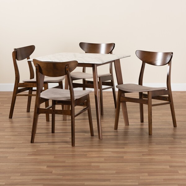 Baxton Studio Paras Mid-Century Transitional Light Beige Fabric and Walnut Brown Finished Wood 5-PC Dining Set - 178-10809-11082-ZORO