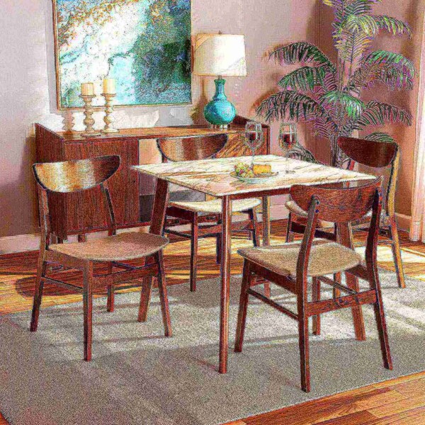 Baxton Studio Paras Mid-Century Transitional Light Beige Fabric and Walnut Brown Finished Wood 5-PC Dining Set - 178-10809-11082-ZORO