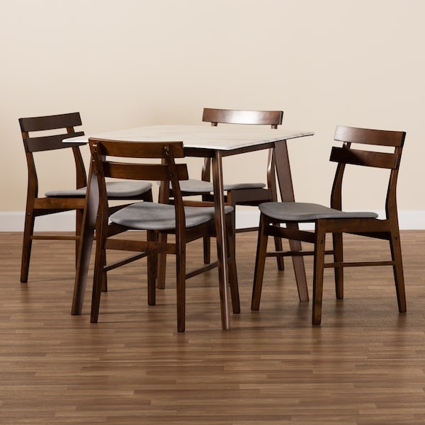 Baxton Studio Richmond Mid-Century Light Grey Fabric and Walnut Brown Finished Wood 5-PC Dining Set - 180-10816-11082-ZORO