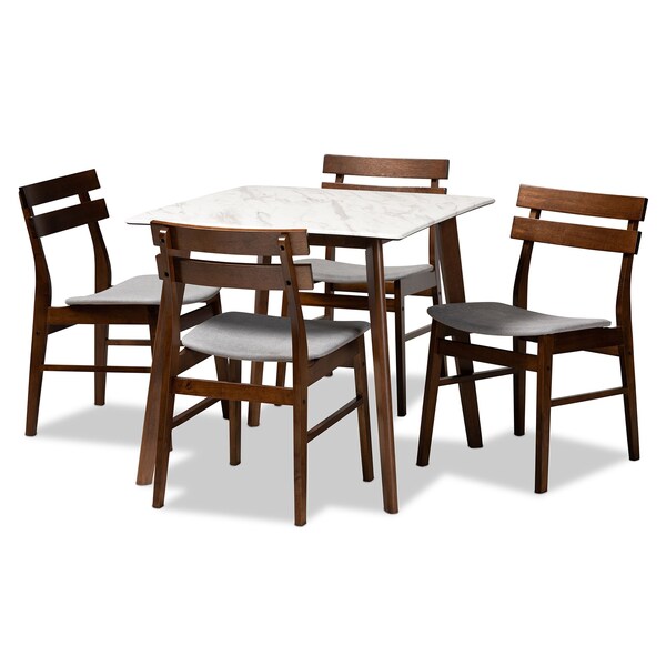 Baxton Studio Richmond Mid-Century Light Grey Fabric and Walnut Brown Finished Wood 5-PC Dining Set - 180-10816-11082-ZORO