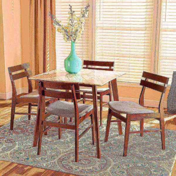 Baxton Studio Richmond Mid-Century Light Grey Fabric and Walnut Brown Finished Wood 5-PC Dining Set - 180-10816-11082-ZORO