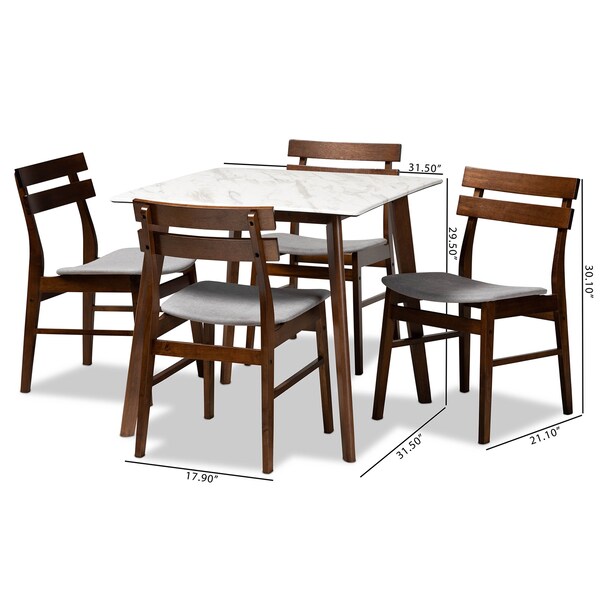 Baxton Studio Richmond Mid-Century Light Grey Fabric and Walnut Brown Finished Wood 5-PC Dining Set - 180-10816-11082-ZORO