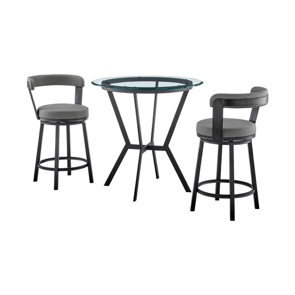 Armen Living Naomi and Bryant 3-Piece Counter Height Dining Set in Black Metal and Gray Faux Leather - SETNMBYGRBL3