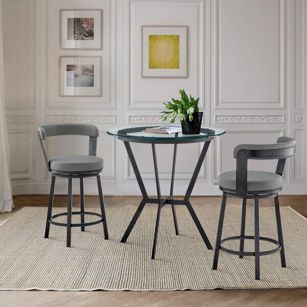 Armen Living Naomi and Bryant 3-Piece Counter Height Dining Set in Black Metal and Gray Faux Leather - SETNMBYGRBL3